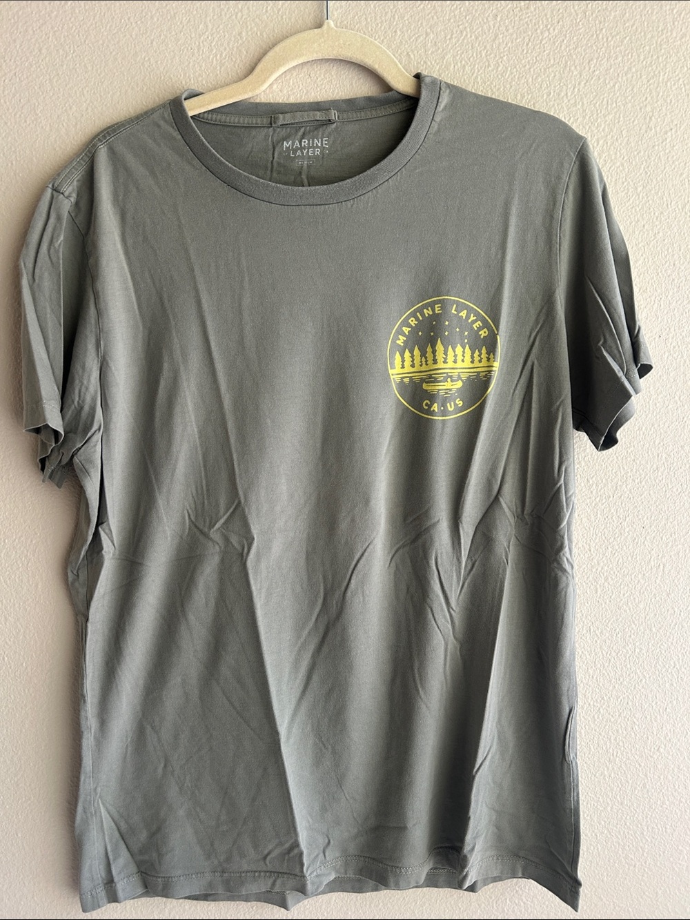 Marine Layer Olive Green Short-Sleeve Tee with canoe logo